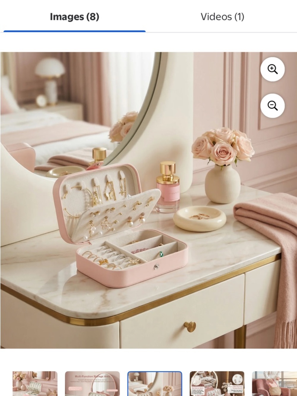 Pink Travel Jewelry Box - Compact Organizer - Picture 3 of 6